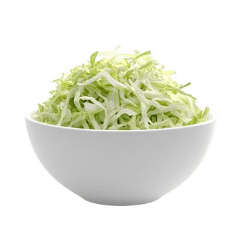 Freshly shredded cabbage in a white bowl, perfect for salads and healthy dishes. png