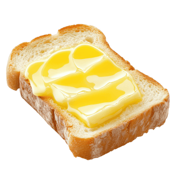 Fresh slice of bread topped with melting butter, perfect for breakfast or snack. png
