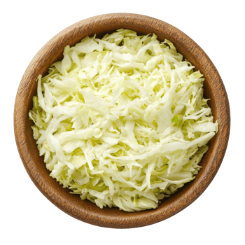 Freshly shredded cabbage in a wooden bowl, perfect for salads and recipes. png
