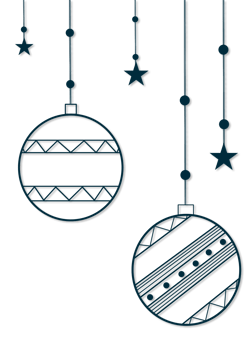 Three hanging christmas balls with stars and ornaments png
