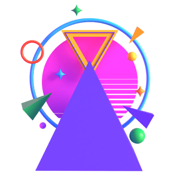 Retro Futuristic Neon Triangle Pyramid 3D Render png