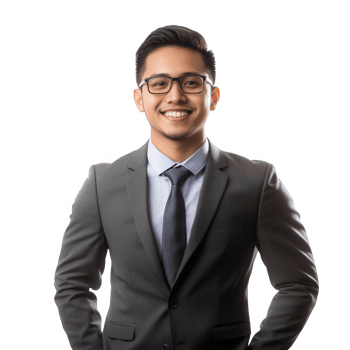 Confident young businessman smiling in a professional suit, ready for success. png