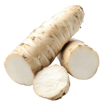 Fresh and organic horseradish root cut into slices, ideal for culinary uses. png