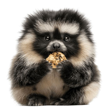 Cute animal holding a cookie, showcasing adorable features and playful nature. png