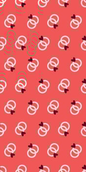 Romantic Linked Rings Pattern with Hearts on Coral Red Background. Valentines Day seamless pattern Vertical social media stories reels design element, 14 February and anniversary. Vertical poster vector