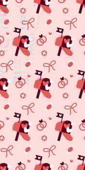 Whimsical Valentines Pattern with Mailboxes, Rings, and Candy Valentines Day seamless pattern Vertical social media stories reels design element, 14 February and anniversary. Vertical poster vector