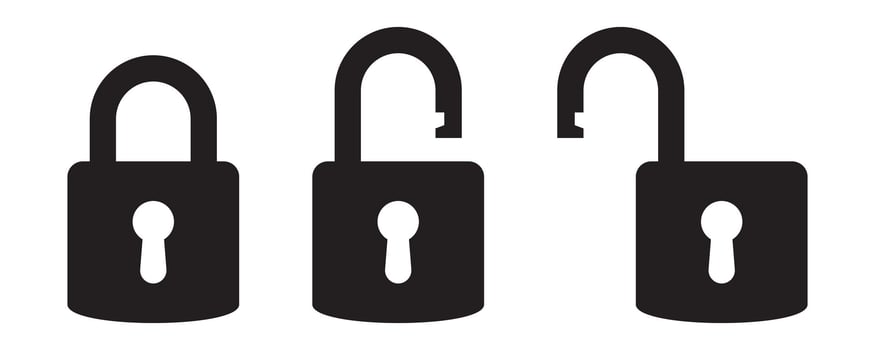 Padlock icon, security icon. Black locked and unlocked padlock icons. vector