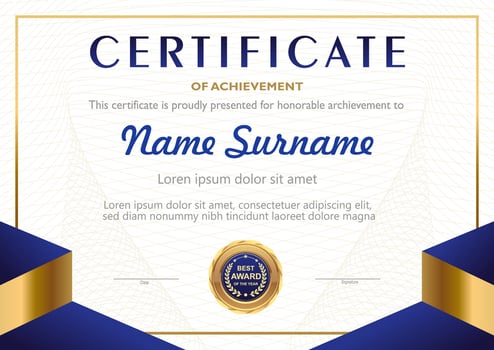 Deep blue and gold colored certificate template vector