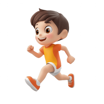 A cheerful young boy running, enjoying a playful moment in a vibrant outfit. png