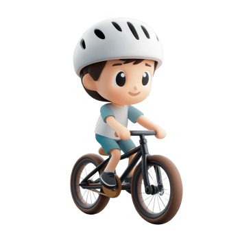 A cute cartoon boy riding a bicycle wearing a helmet, enjoying outdoor leisure activity. png