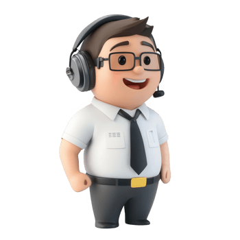 A cheerful cartoon character wearing a headset for customer support. png