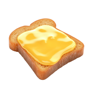 Cheddar cheese melting on a slice of toasted bread, perfect for savory dishes. png
