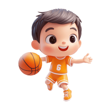 Cheerful child playing basketball, showcasing joy and energy on the court. png