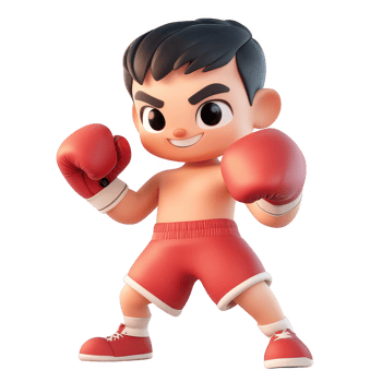 Cheerful cartoon boxer in red shorts ready to fight with confidence and energy. png