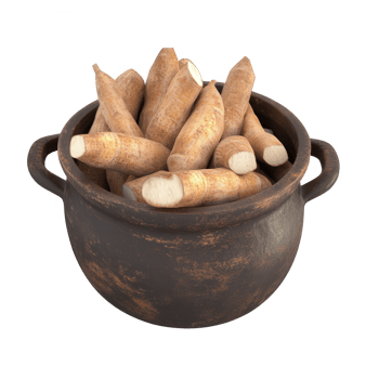 A rustic pot filled with fresh, organic yams ready for cooking and nutritious meals. png