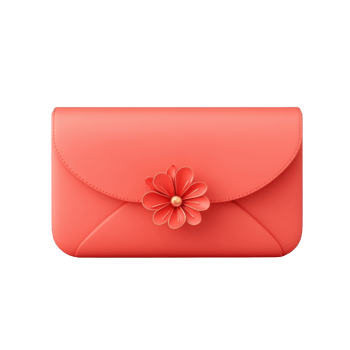 3d icon of a closed red envelope Chinese New Year sealed with a golden sun shaped button Hong Bao, isolated on a transparent background for messaging png