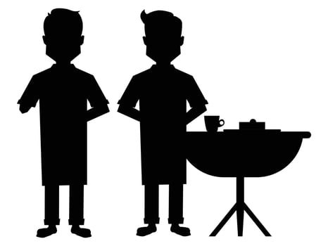 Silhouette of a Standing Barista Man Preparing Coffee vector