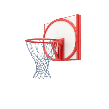 A red basketball hoop with net, ideal for sports and recreational activities. png
