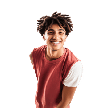 A cheerful young man wearing a casual outfit, radiating joy and positivity. png