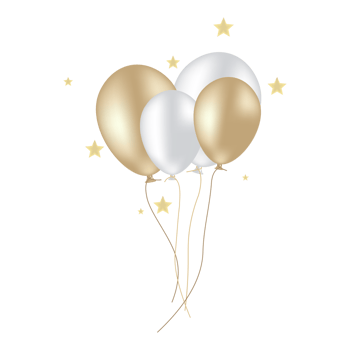 Gold and silver balloons with stars on black background png