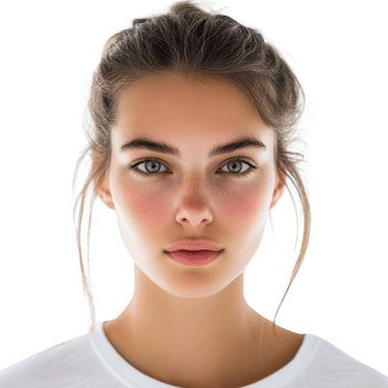 A captivating portrait of a young woman with natural beauty and expressive eyes. png