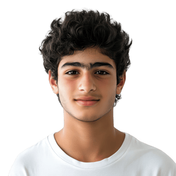 A portrait of a young male with curly hair, smiling against a plain background. png