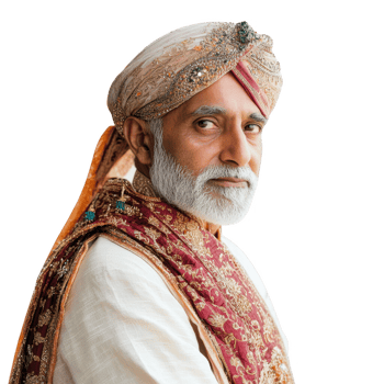 A regal man in traditional attire showcasing cultural heritage and elegance. png