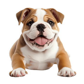 A happy bulldog puppy with a playful expression and adorable features. png