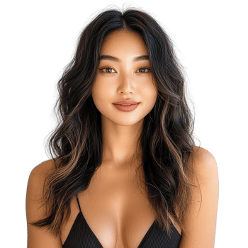 A confident woman with beautiful hair, exuding warmth and approachability in her smile. png