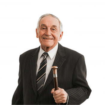 A man in a suit holding a cane png