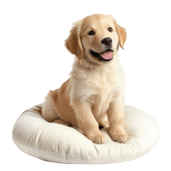 A golden retriever puppy sitting on a white pillow png