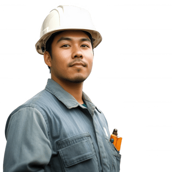 Confident worker in a helmet showcasing expertise in the industrial sector. png