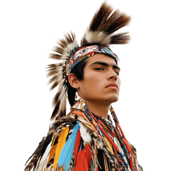 A young man dressed in traditional Native American attire, showcasing cultural heritage. png
