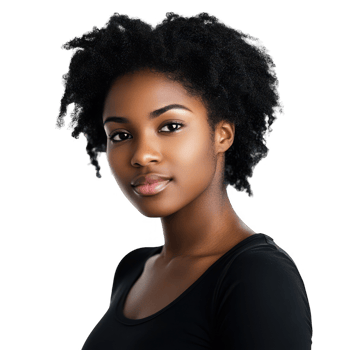 Portrait of a confident woman with natural hair, showcasing beauty and strength. png