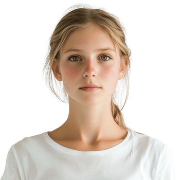 Portrait of a young girl with a natural expression on a neutral background. png