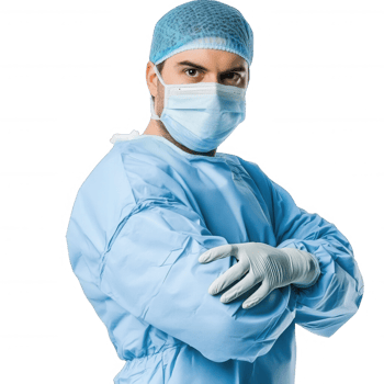 Confident healthcare professional in surgical attire, ready for medical procedures. png