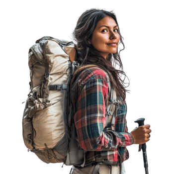 Young woman with backpack ready for adventure in nature and exploration. png