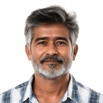 Portrait of a mature man with gray hair, smiling against a neutral background. png