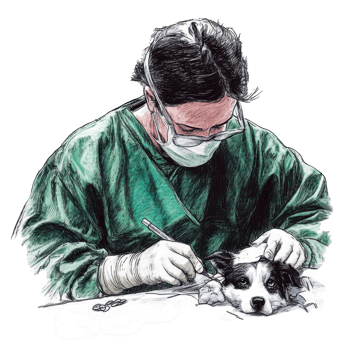 A veterinarian performing surgery on a dog in a sterile environment. png