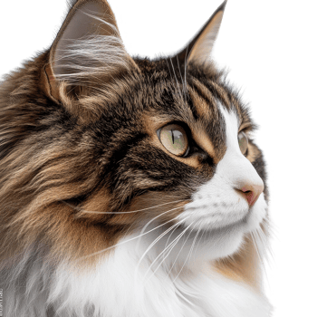 Close-up of a majestic cat with striking green eyes and beautiful fur. png
