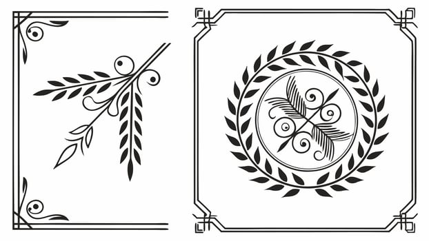 Set of decorative frames and leaves vector
