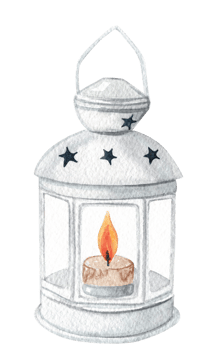 watercolor white lantern with burning candle isolated png