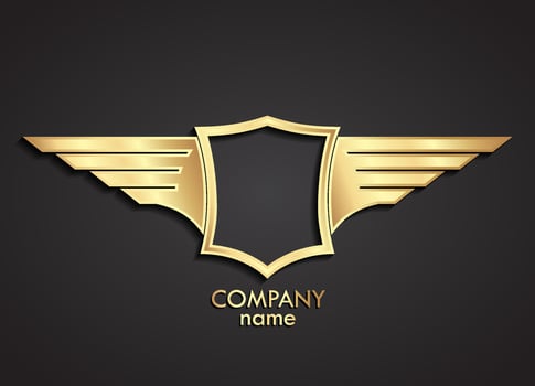 3d golden stylized modern shape winged shield template logo vector
