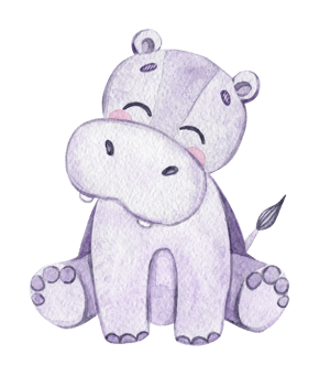 watercolor cute baby hippo sitting isolated png