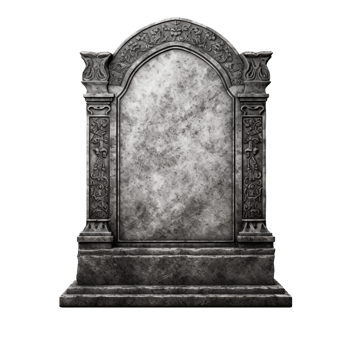 A weathered stone tombstone with ornate carvings and a classic design png