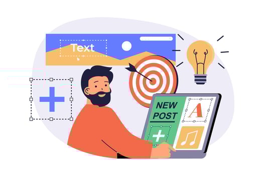 Content manager web concept with flat cartoon people for website design. vector