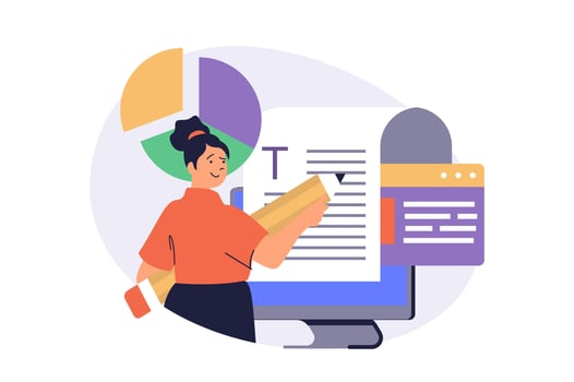 Copywriter web concept with flat cartoon people for website design. vector