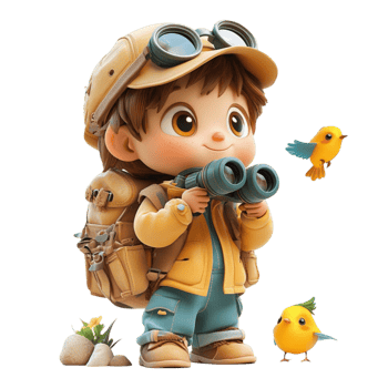 Cartoon Explorer Boy with Bird Companion png