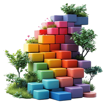 Colorful Pyramid of Books with Trees and Plants png