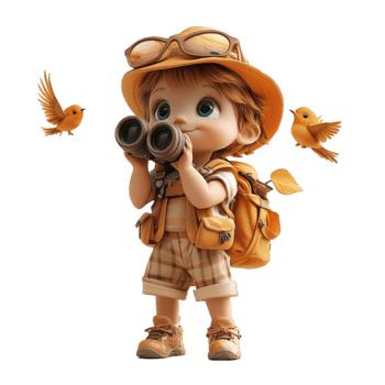 Adventurous Explorer Boy in Safari Outfit with Binoculars png